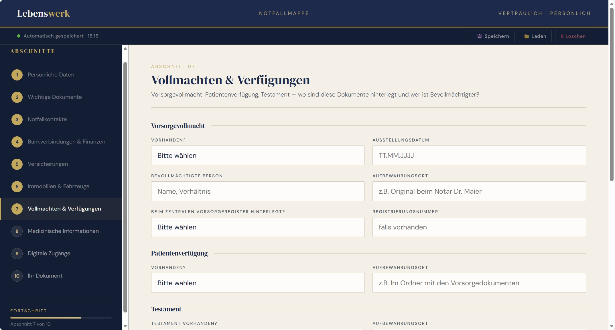 Notfallmappe Interaktive Vorlage zum Ausfüllen – sicher, übersichtlich, lokal gespeichert